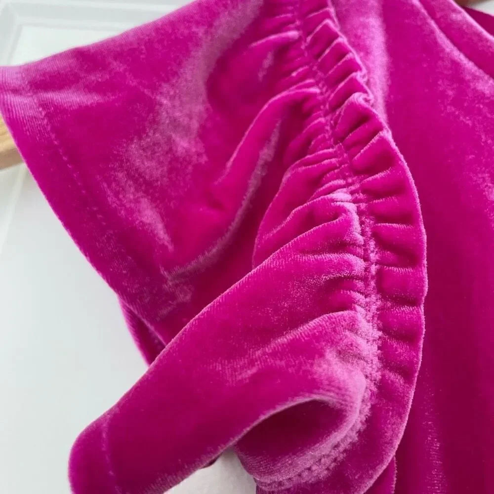 Crewcuts Bright Fuschia Pink Velour Jumpsuit Size 2